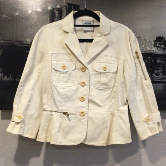 Moschino Jackets & Blazers - MOSCHINO Military Jacket Women Size S Ivory Canvas Regular Fit
